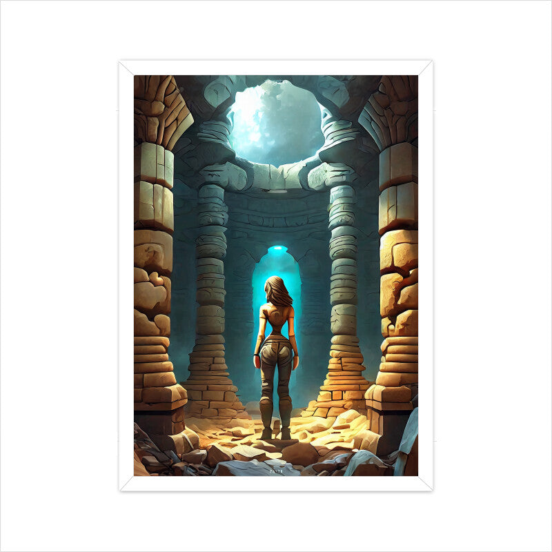 Explore Girl at Ancient Stone Temple Poster