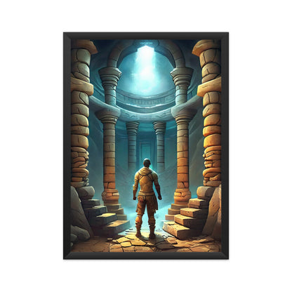 Explorer Man at Ancient Stone Temple Poster