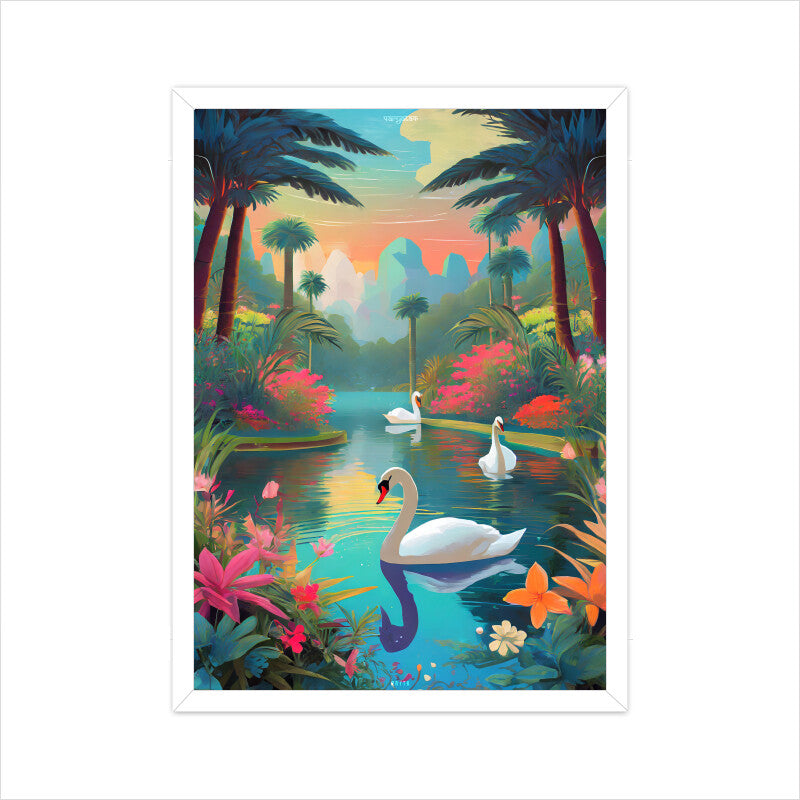 Sweet Swans in Garden Poster