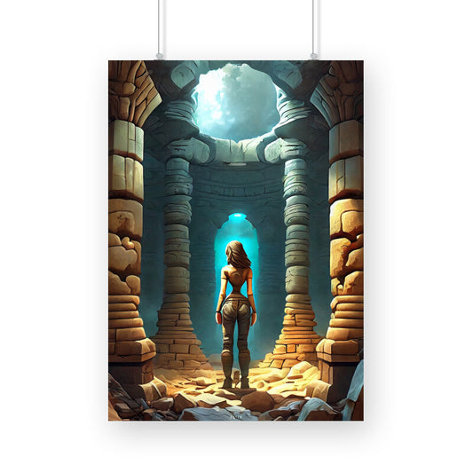 Explore Girl at Ancient Stone Temple Poster