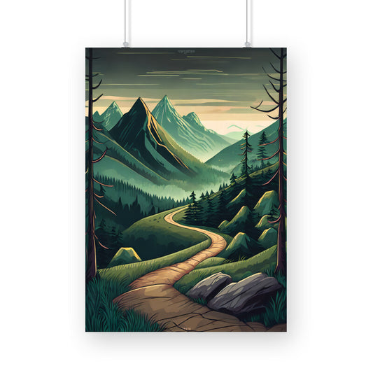 Winding Path in Dark Mountains Poster