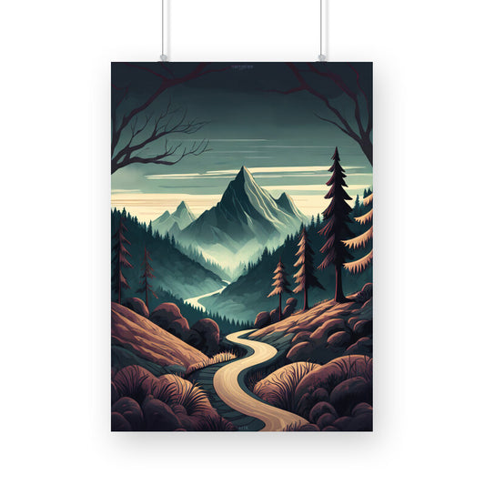 Pathway in Dark Mountains Poster