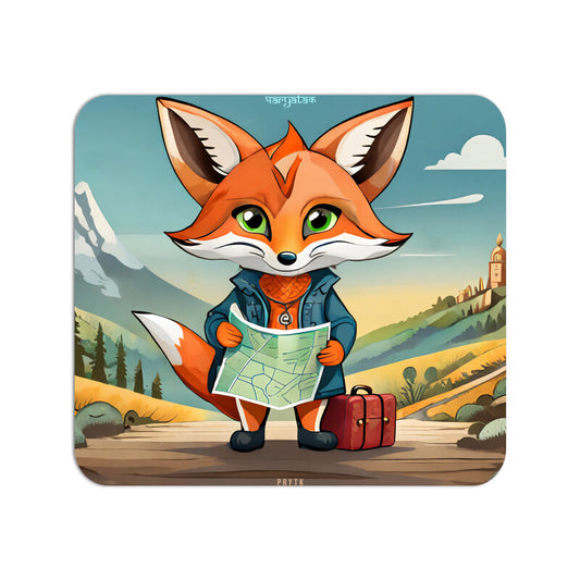 Cute Fox with Map Mouse Pad