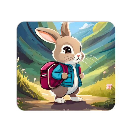 Cute Bunny with Backpack Mouse Pad